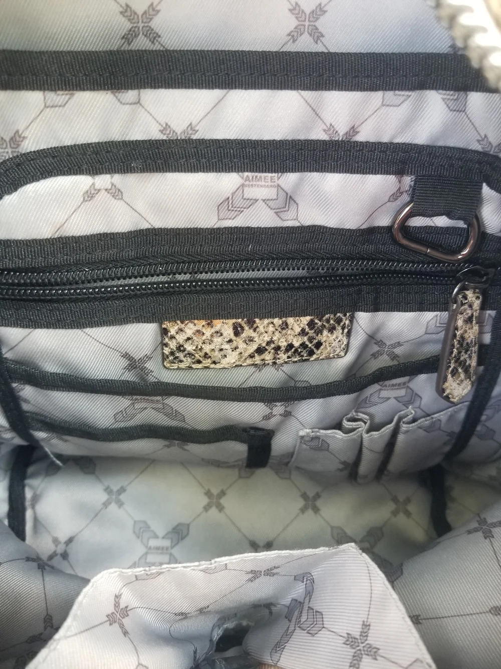 AIMEE KESTENBERG Snake-Print Tote in Beige, Black and Gold Tones